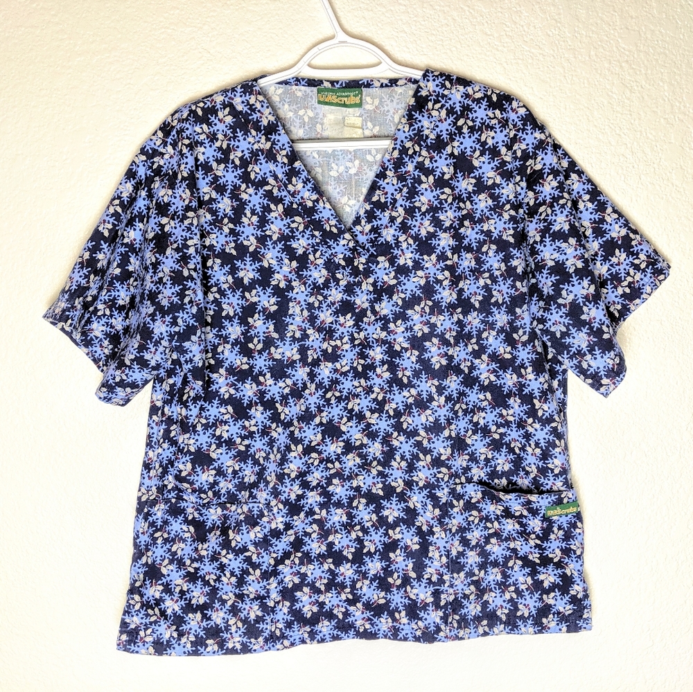 2/$17 UA Scrubs blue & white scrub top. Sz M